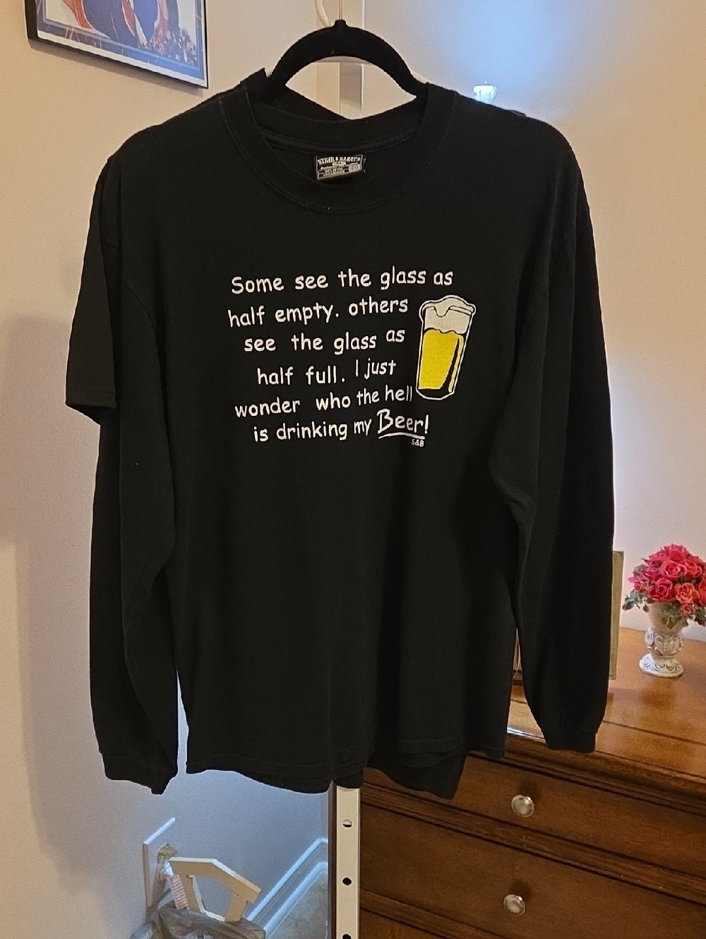 Steve & Barry's Black Long Sleeve Tee with Yellow Beer Graphic